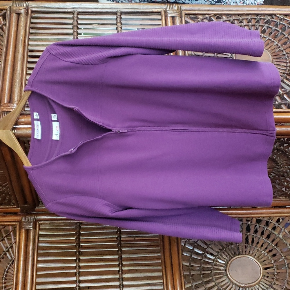 Denim & Co. Novelty Zip Front Jacket and SS T-Shirt Set - Purple - XL - Picture 2 of 15